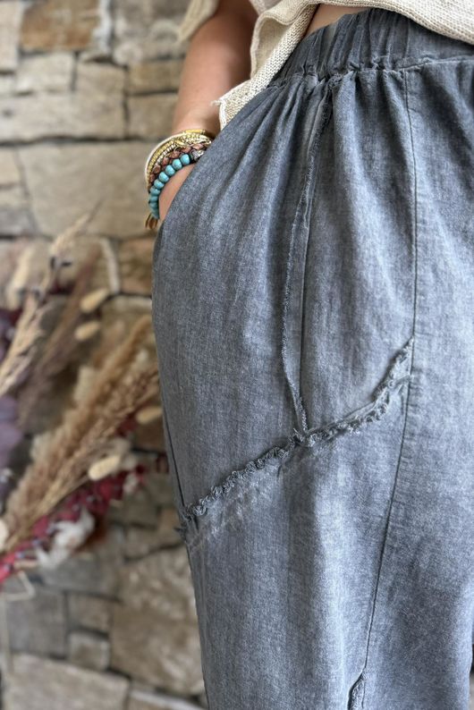 Rustic Nature Linen Blend Barrel Pant Washed Charcoal